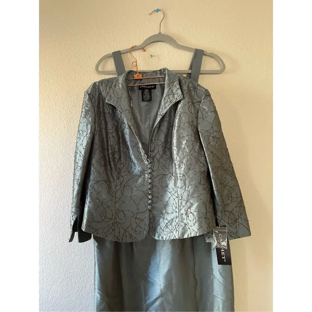 NWT Vintage cachet‎ set embellished jacket and square neck dress 10